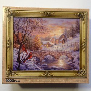 The Art of Nicky Boehme Jigsaw Puzzle 1000 Pc Winter Sunset Framed New Sealed